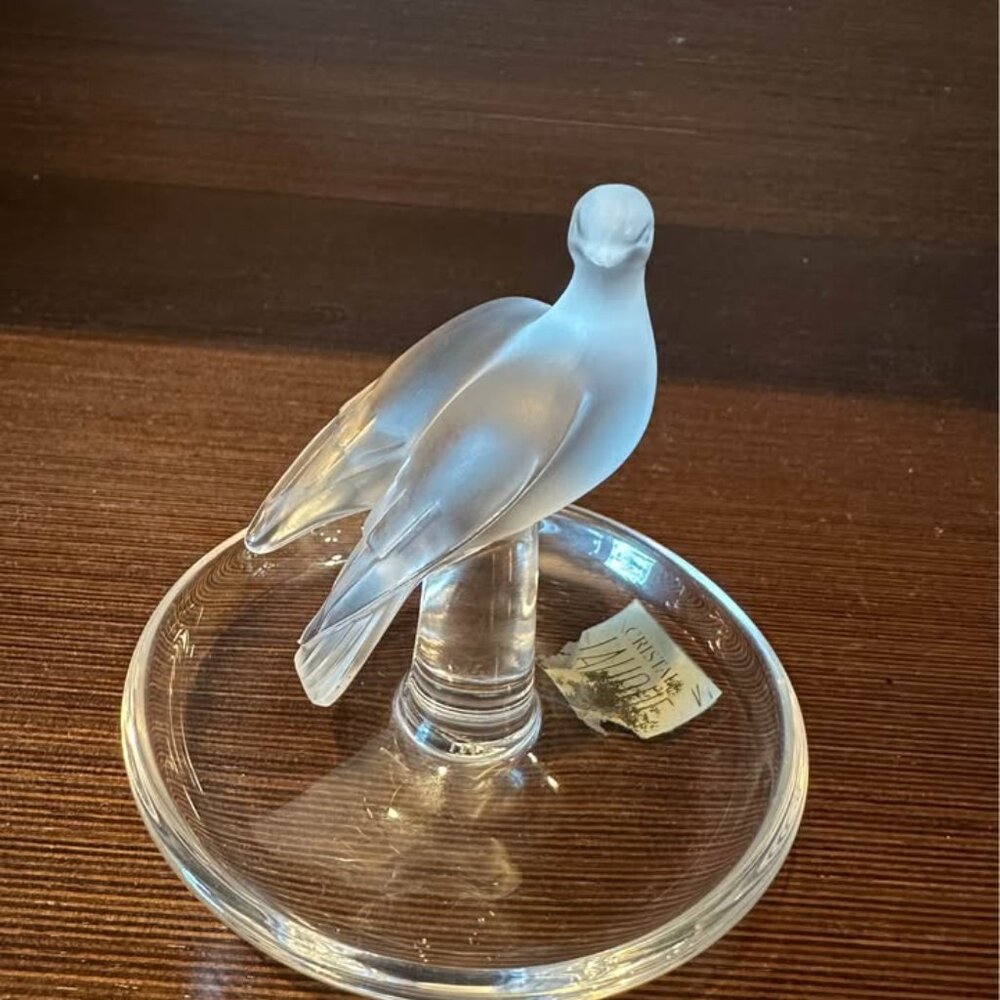 VINTAGE LALIQUE CRYSTAL DOVE BIRD RING DISH MADE IN FRANCE